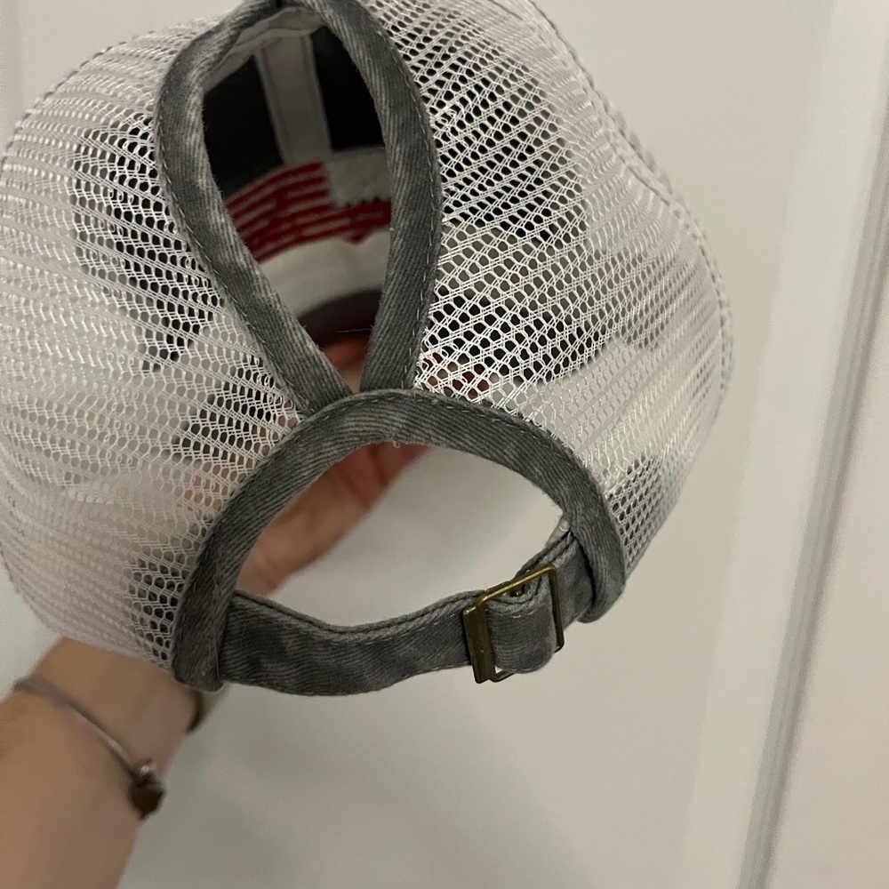 New without tags Ballcap Gray Distressed American Flag Patch with bun hole - Picture 7 of 12